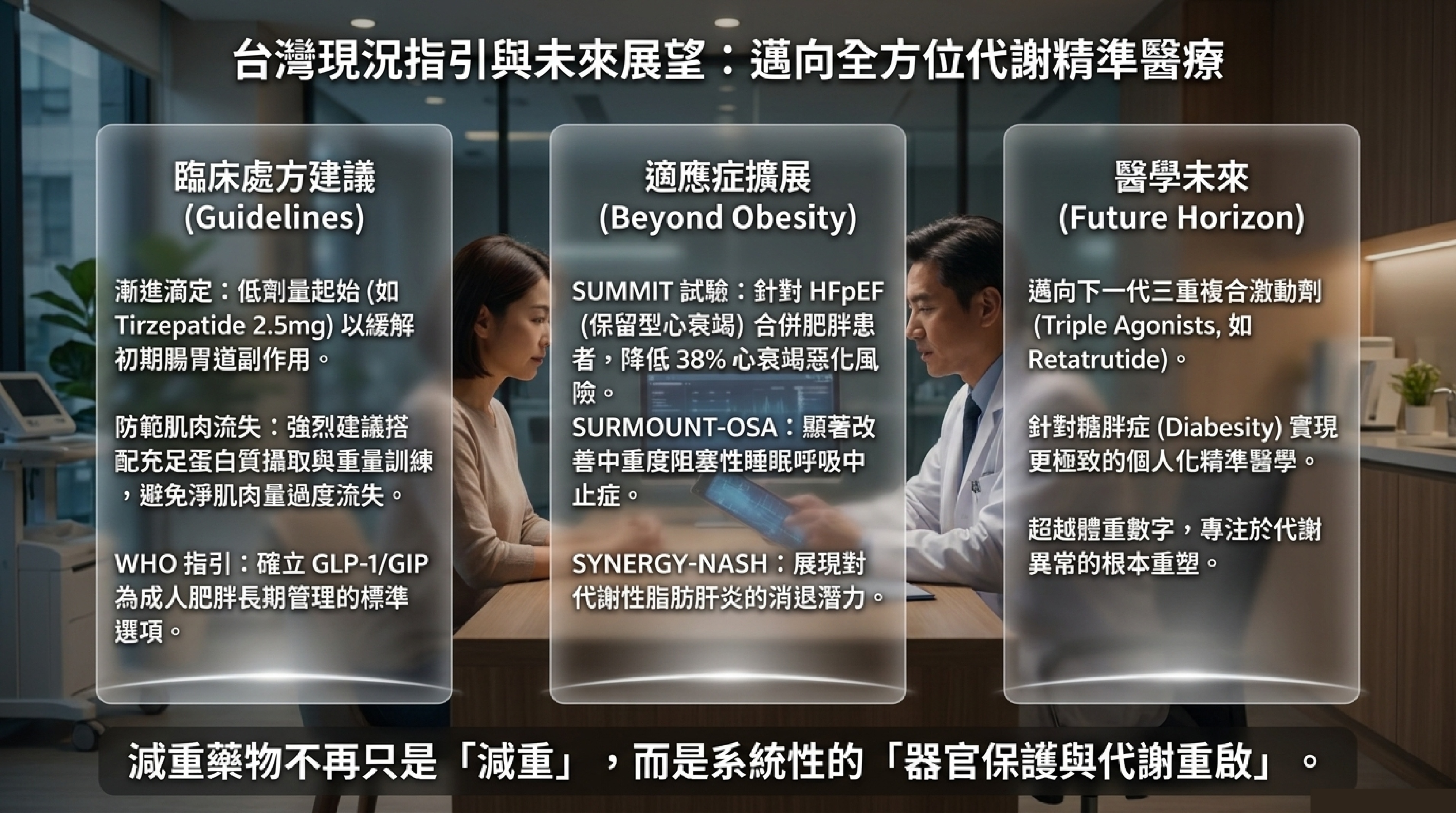 台灣現況指引與未來展望:臨床處方建議、適應症擴展至 HFpEF/OSA/MASH、CagriSema 與三重複合激動劑展望